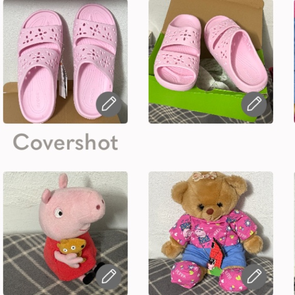 CROCS sz7 NIB+Peppa🐷TY+🧸w Peppa Pig outfit+🐷🥤boba tea necklace NOC